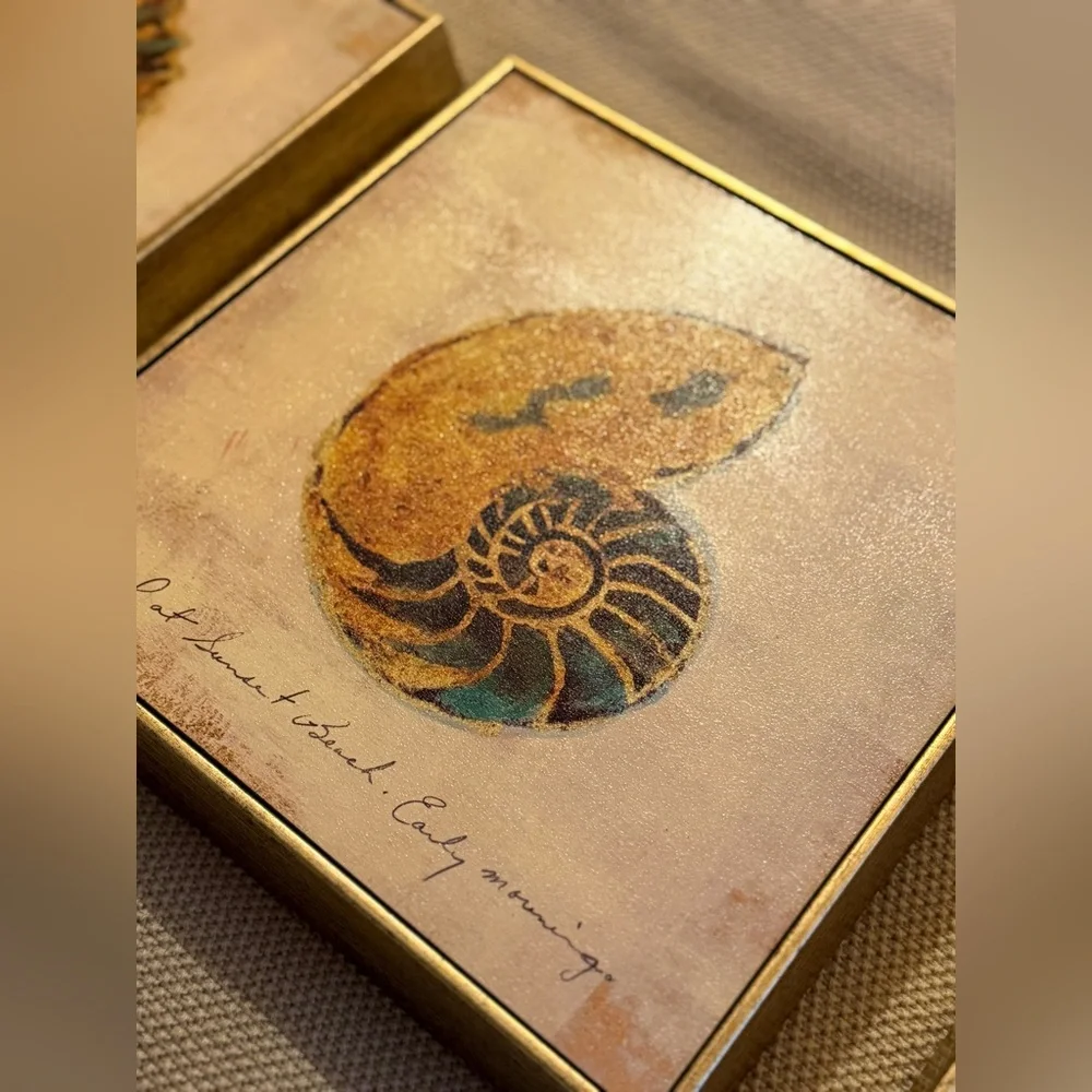Set of 3 Pier 1 Golden‎ Toned Reef Art